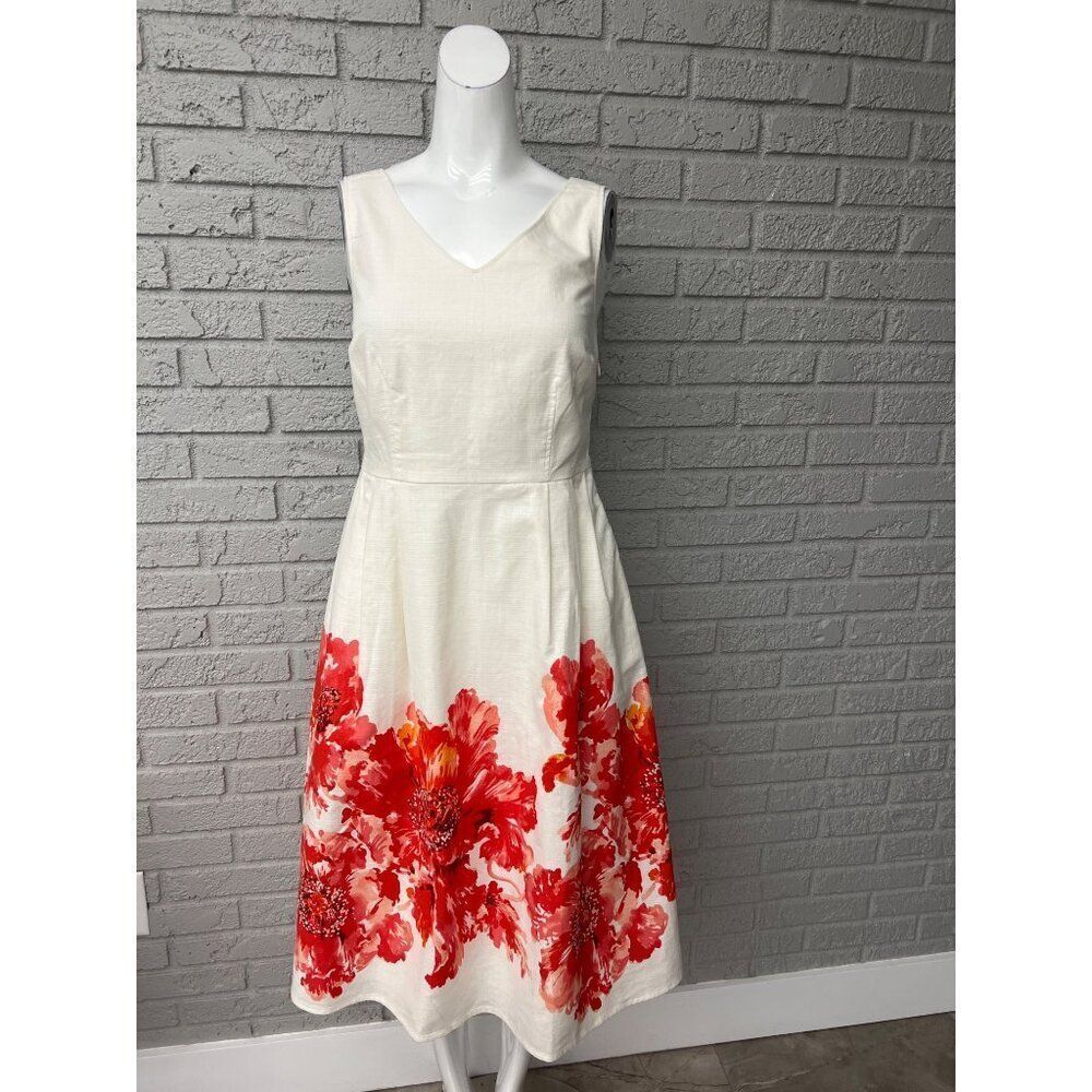 Lands End Women Sleeveless Floral Pleated Summer Dress With Pockets Size 4